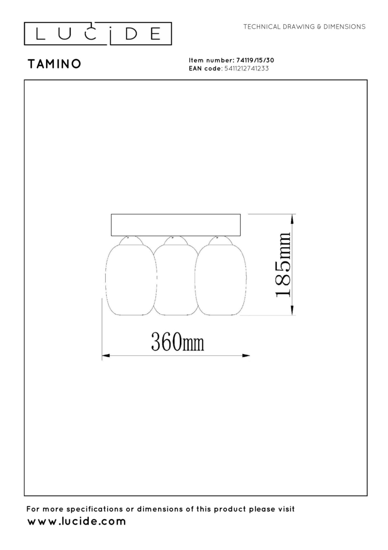 Lucide TAMINO - Flush ceiling light - LED Dim. - 3x5,6W 3000K - Black